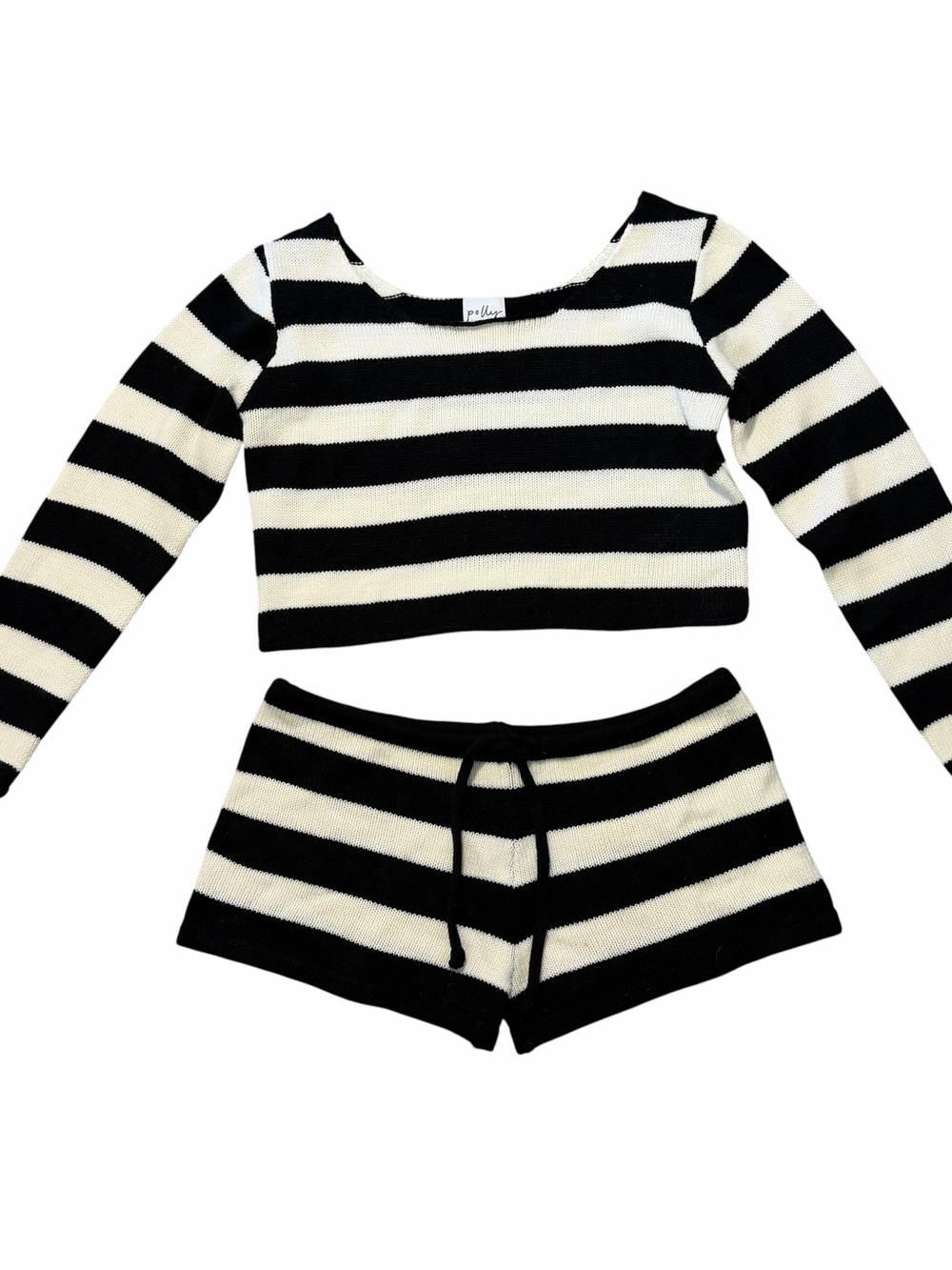 Princess Polly Black and White Striped Knit Lounge Shorts Set